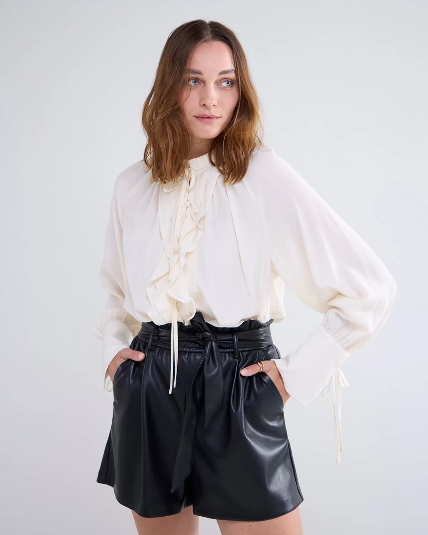Summum Blouses<Blouse met franjes en opstaande kraag