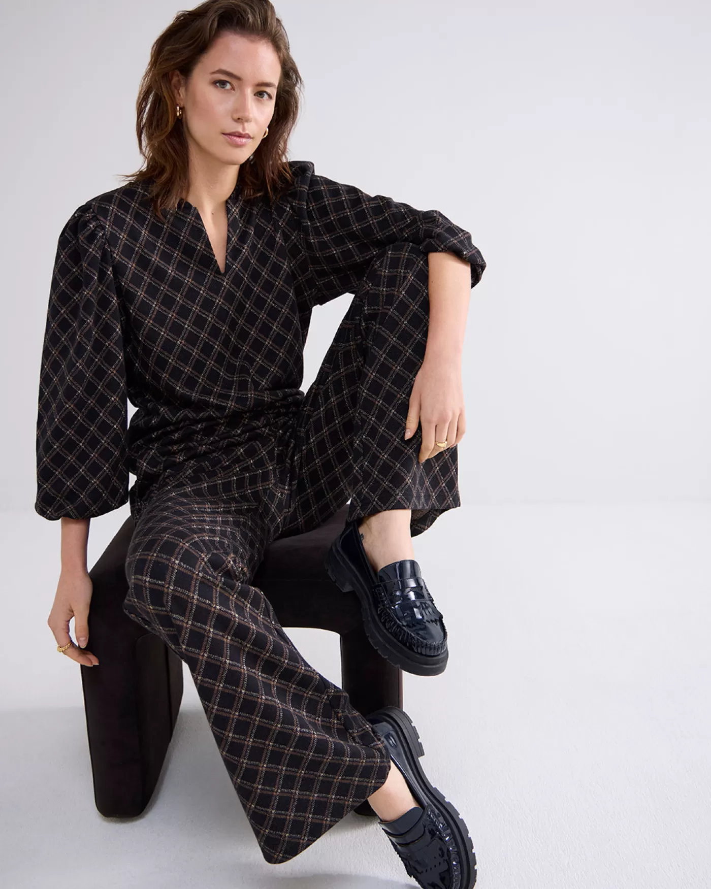 flared_broek_ruitdessin_116682.webp Summum Broeken & Jumpsuits<Flared broek ruitdessin