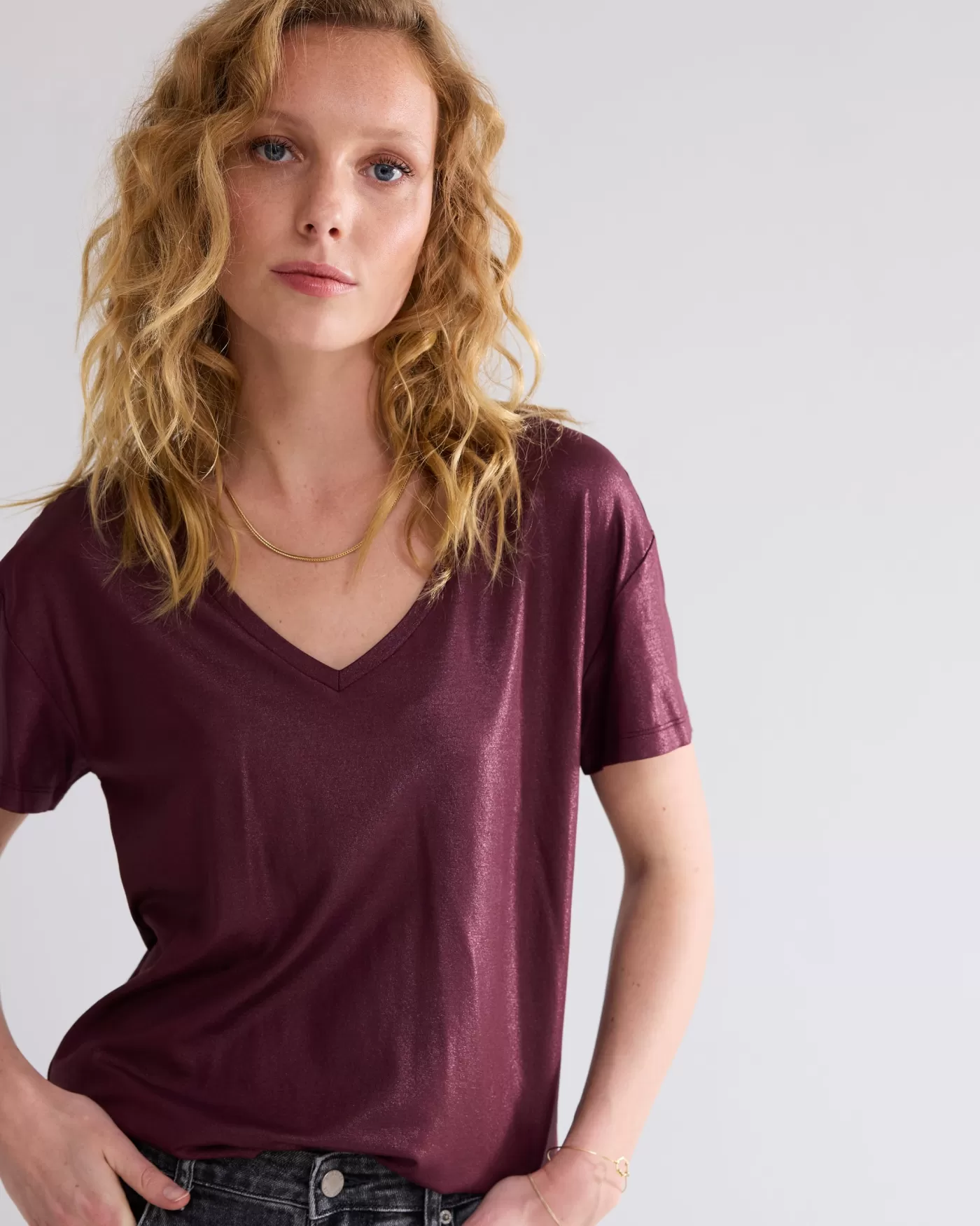 Summum T-Shirts | Tops & T-Shirts<Glanzende basic V-hals top